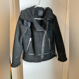 Zara Moto Faux Suede Shearling Jacket